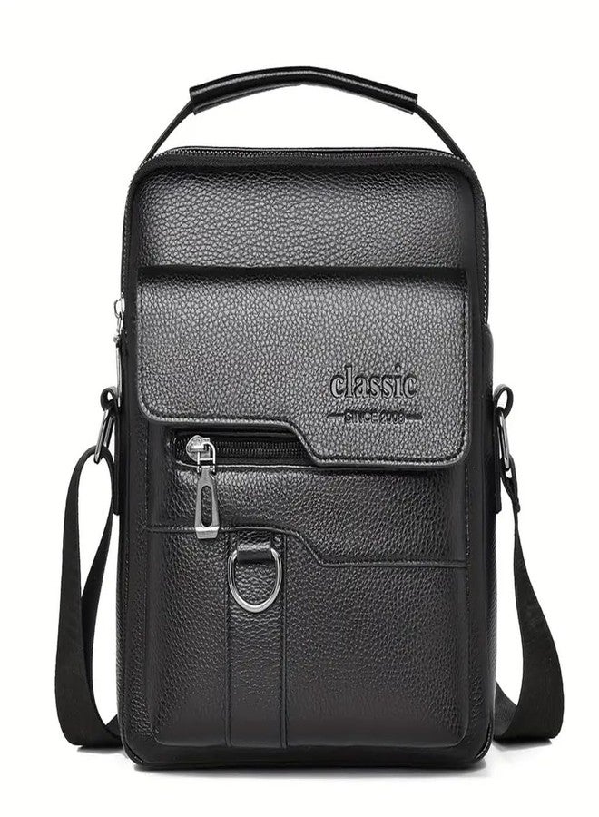 TECPHILE D507 PU Leather Side Sling Bag with Adjustable Strap, 1 Main Compartment, 2 Front Quick-Access Pockets & Anti-Theft Back Pocket - Compact Crossbody Bag with Top Handle (Black) - Image 1